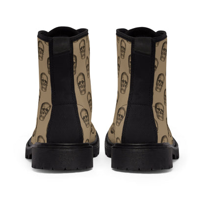 Tan Gothic Punk Skulls Canvas Boots