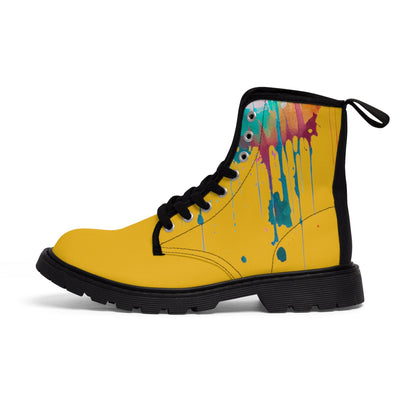 Paint Drip Yellow Canvas Boots