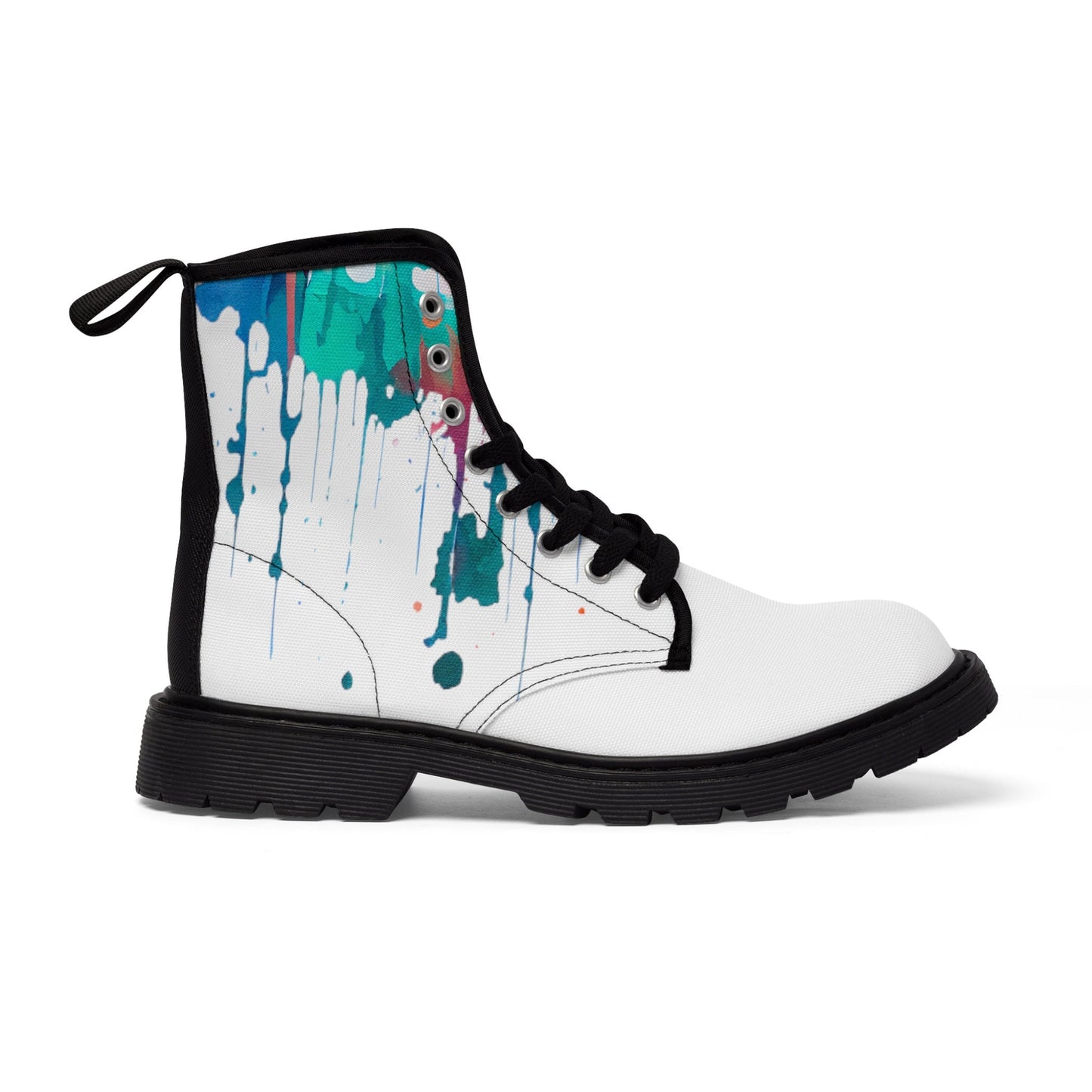 Paint Drip White Rainbow Canvas Boots