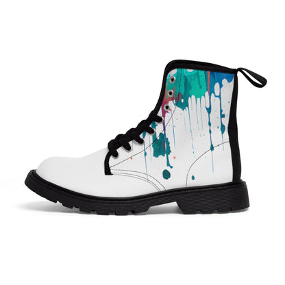 Paint Drip White Rainbow Canvas Boots