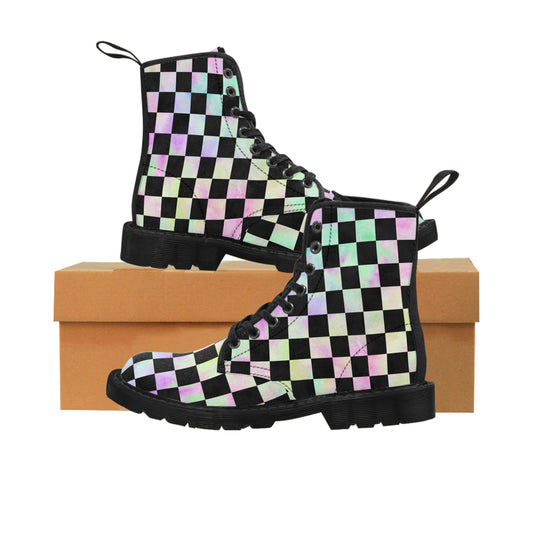 Checker Board Rainbow Canvas Boots