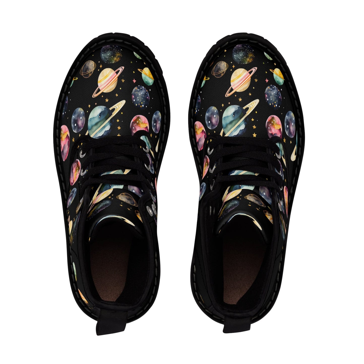 Planets Space Universe Black Canvas Boots