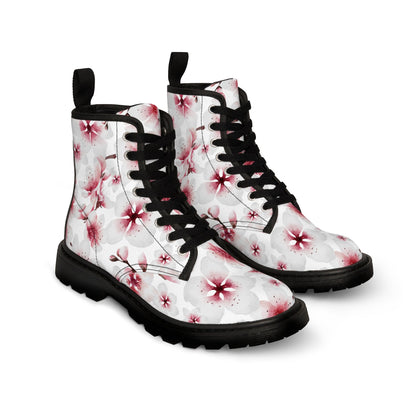 White Cherry Blossom Canvas Boots