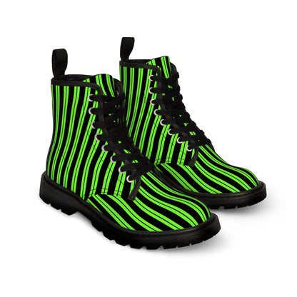 Black Green Stripe Canvas Boots