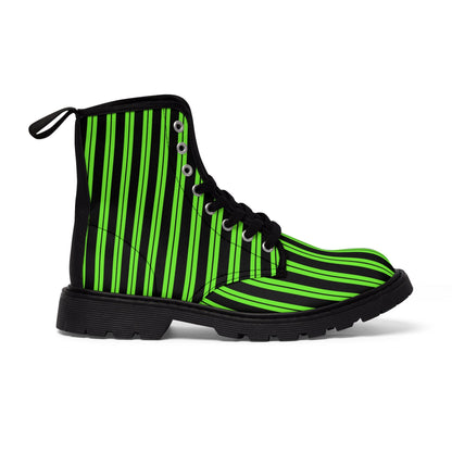 Black Green Stripe Canvas Boots