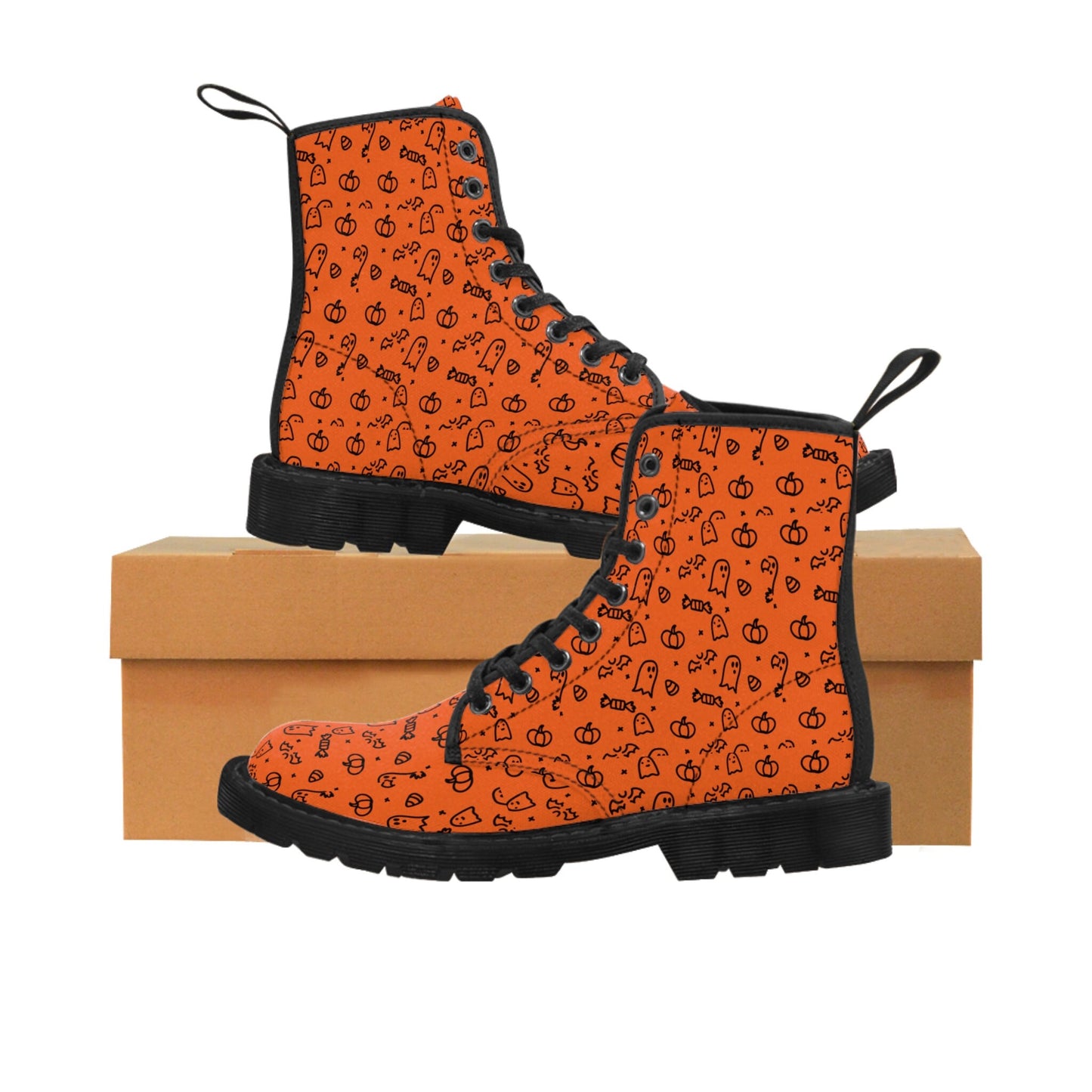 Orange Halloween Ghost Pumpkin Candy Fall Canvas Boots