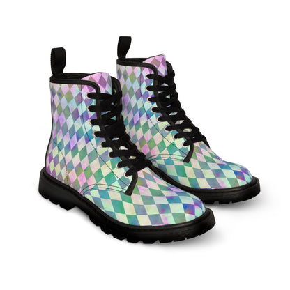 Rainbow Pastel Checkerboard Diamond Canvas Boots