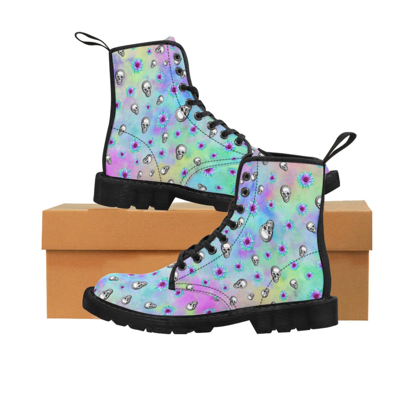 Pastel Rainbow Skulls Goth Punk Canvas Boots