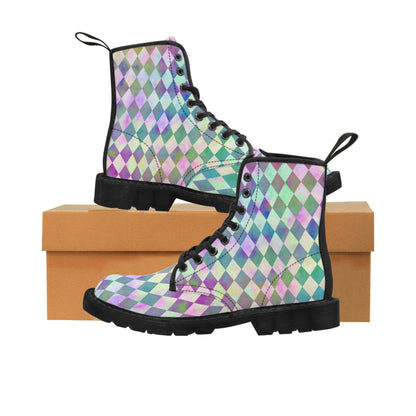 Rainbow Pastel Checkerboard Diamond Canvas Boots