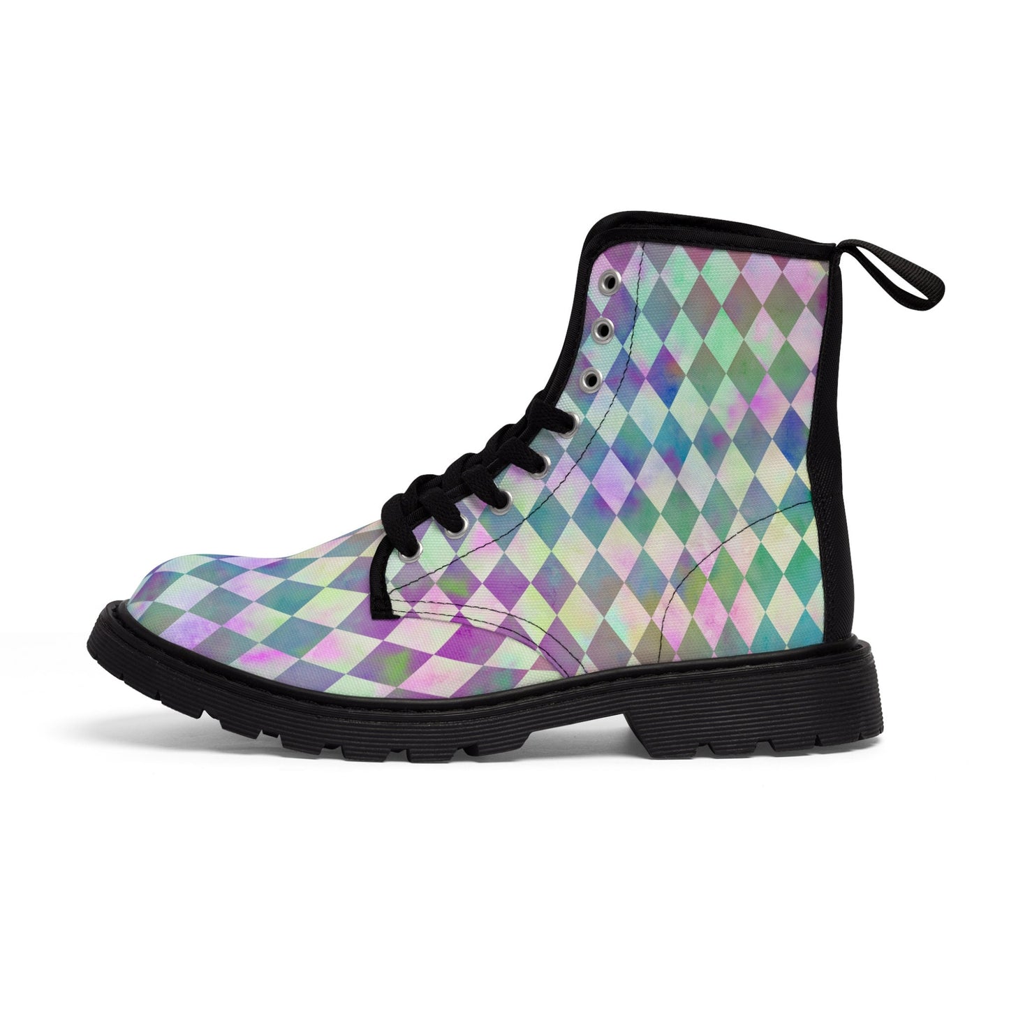 Rainbow Pastel Checkerboard Diamond Canvas Boots