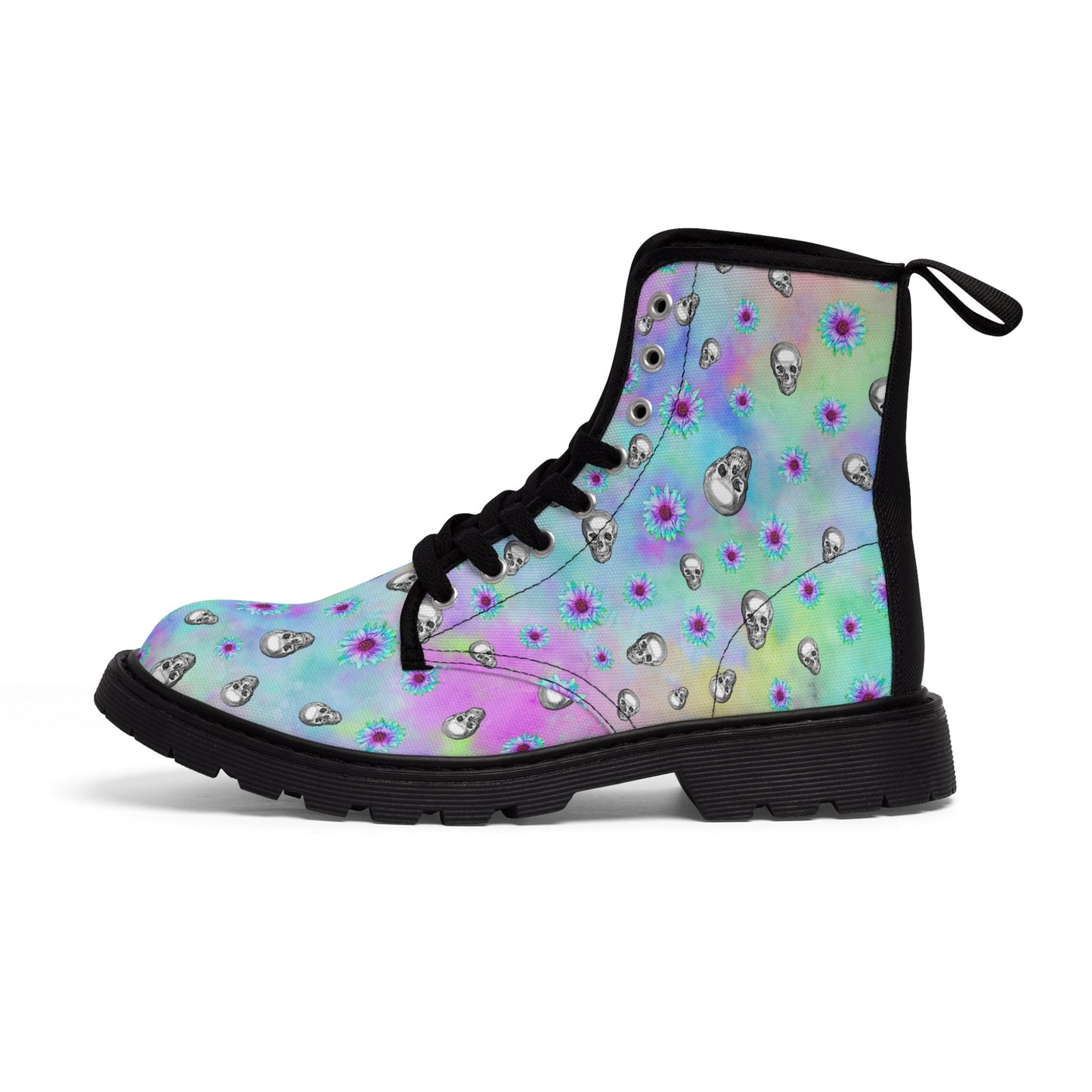 Pastel Rainbow Skulls Goth Punk Canvas Boots