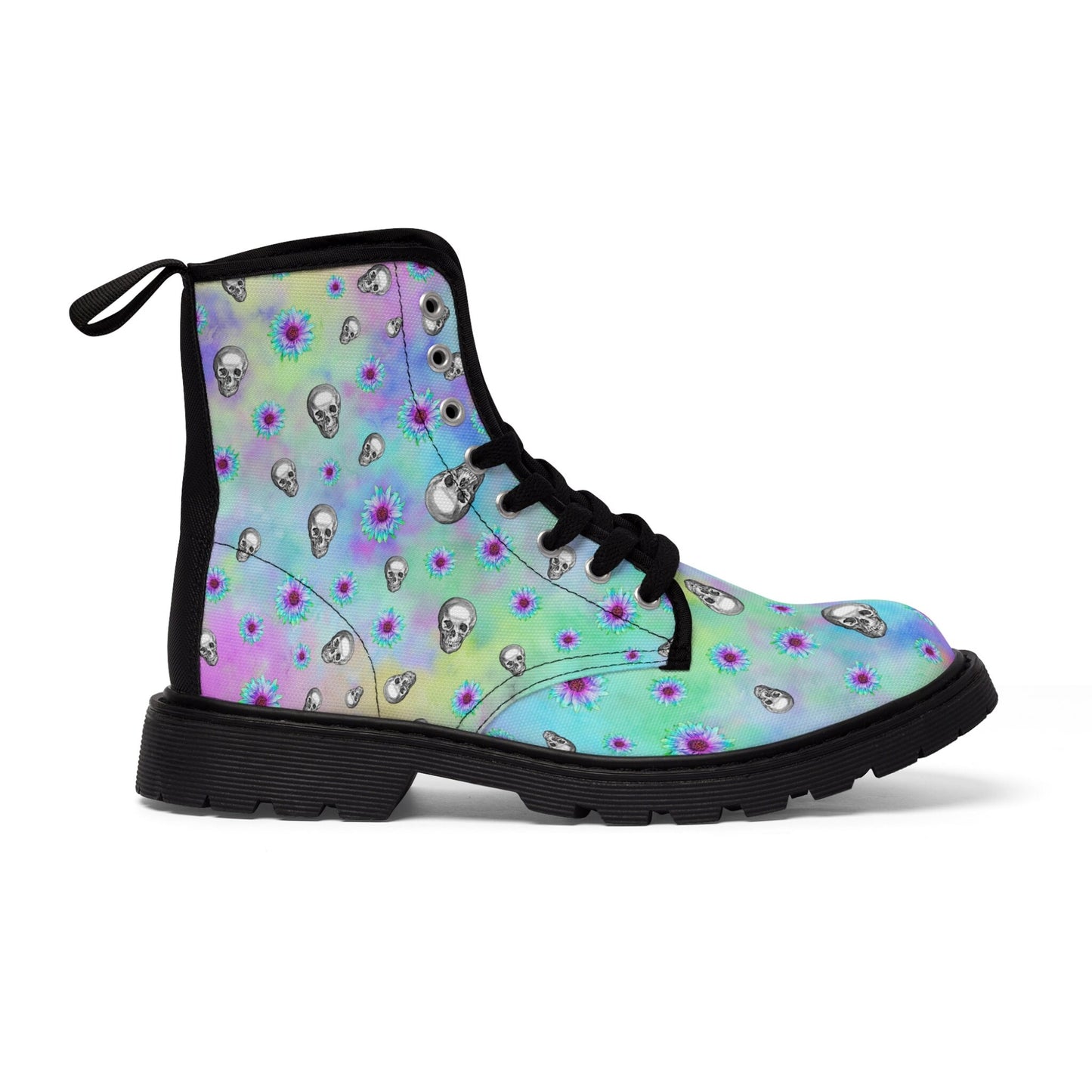 Pastel Rainbow Skulls Goth Punk Canvas Boots