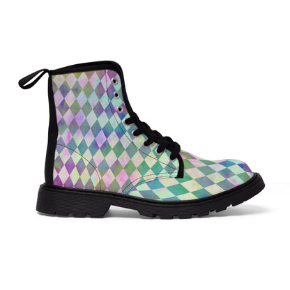 Rainbow Pastel Checkerboard Diamond Canvas Boots