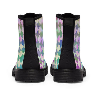 Rainbow Pastel Checkerboard Diamond Canvas Boots