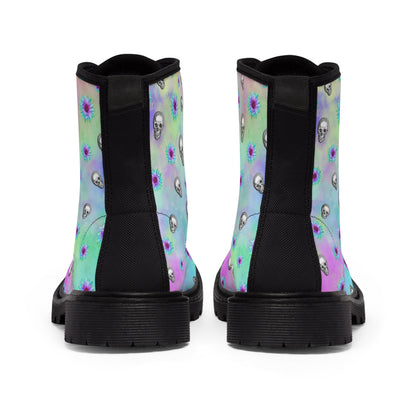 Pastel Rainbow Skulls Goth Punk Canvas Boots