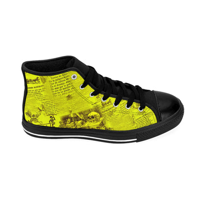 Yellow Gothic Newsprint Article Skulls High Top Sneakers