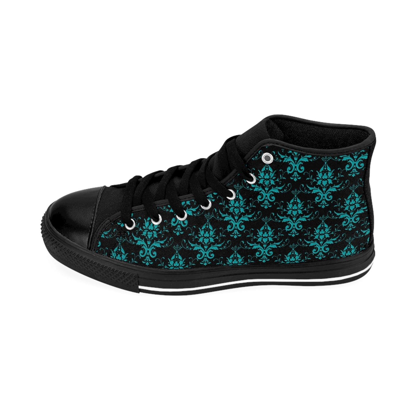 Black Teal Damask Vintage High Top Sneakers