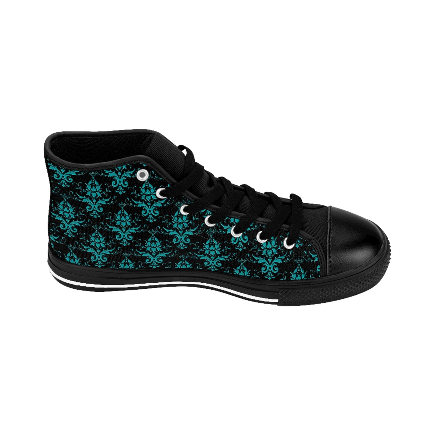 Black Teal Damask Vintage High Top Sneakers