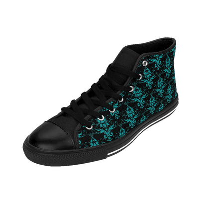 Black Teal Damask Vintage High Top Sneakers