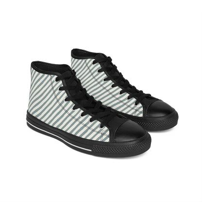 Mens Fit White Gray Stripe Black High Top Sneakers