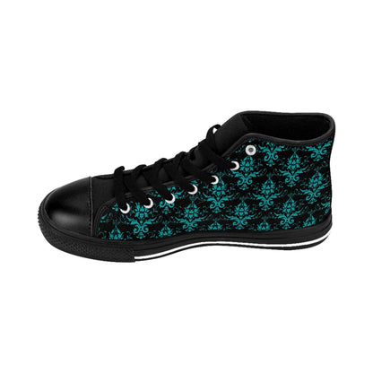 Black Teal Damask Vintage High Top Sneakers