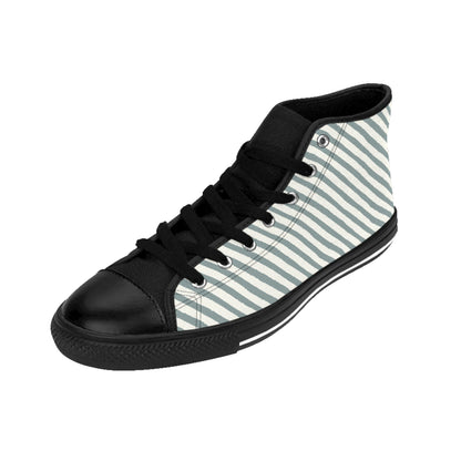 Mens Fit White Gray Stripe Black High Top Sneakers