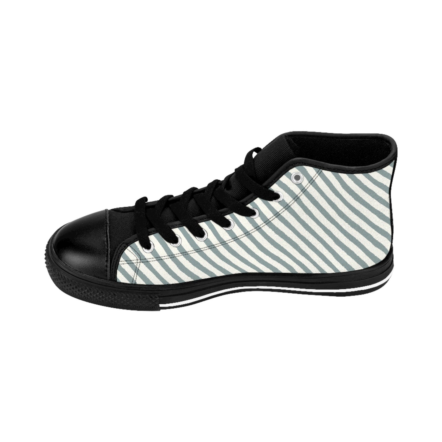 Mens Fit White Gray Stripe Black High Top Sneakers