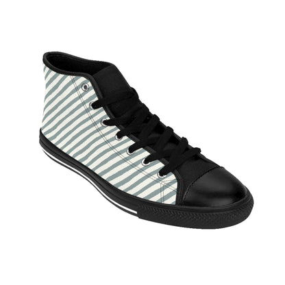 Mens Fit White Gray Stripe Black High Top Sneakers