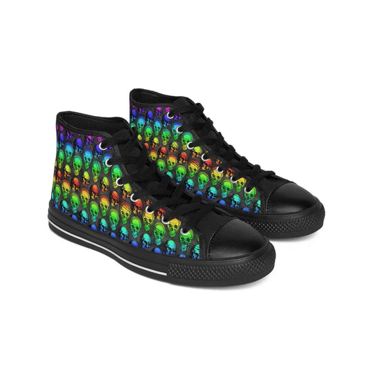 Mens Fit Black Rainbow Skulls Gothic High Top Sneakers