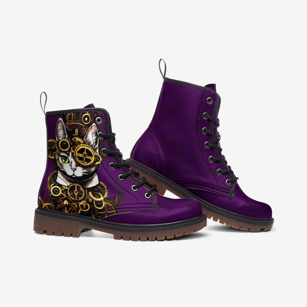 Steampunk Kitty Purple Casual Leather Lightweight Boots