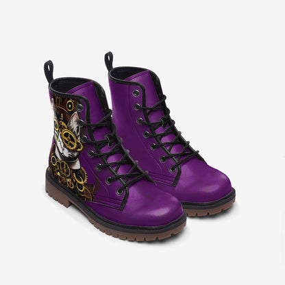 Steampunk Kitty Purple Casual Leather Lightweight Boots