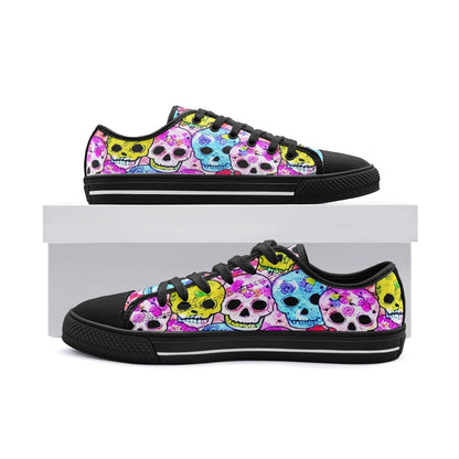 Skulls Party Pink Blue Yellow Low Top Canvas Shoes