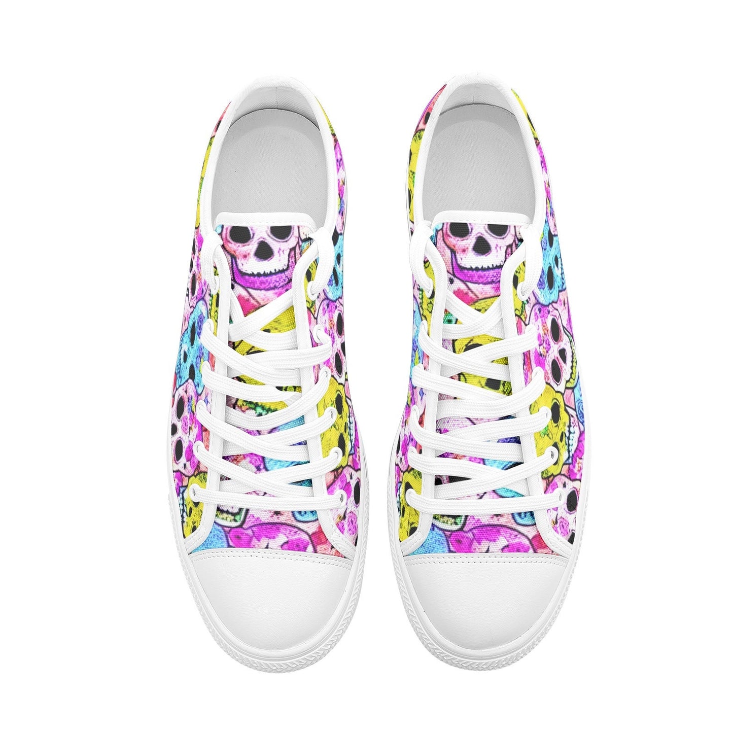 Skulls Party Pink Blue Yellow Low Top Canvas Shoes