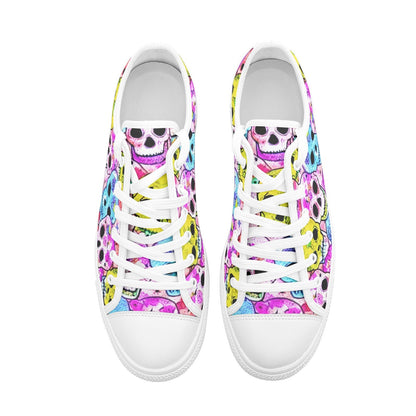 Skulls Party Pink Blue Yellow Low Top Canvas Shoes