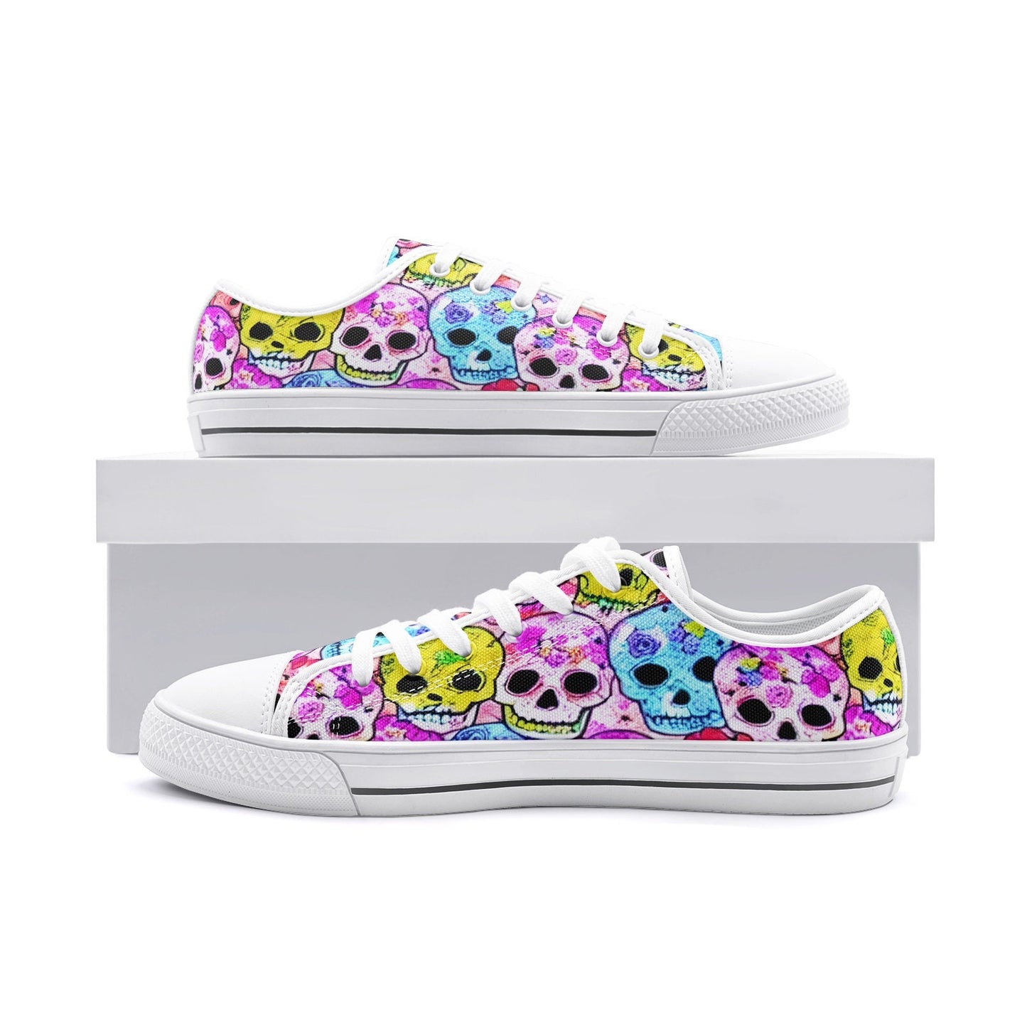 Skulls Party Pink Blue Yellow Low Top Canvas Shoes