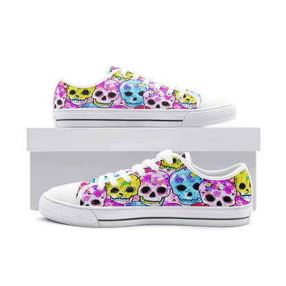 Skulls Party Pink Blue Yellow Low Top Canvas Shoes